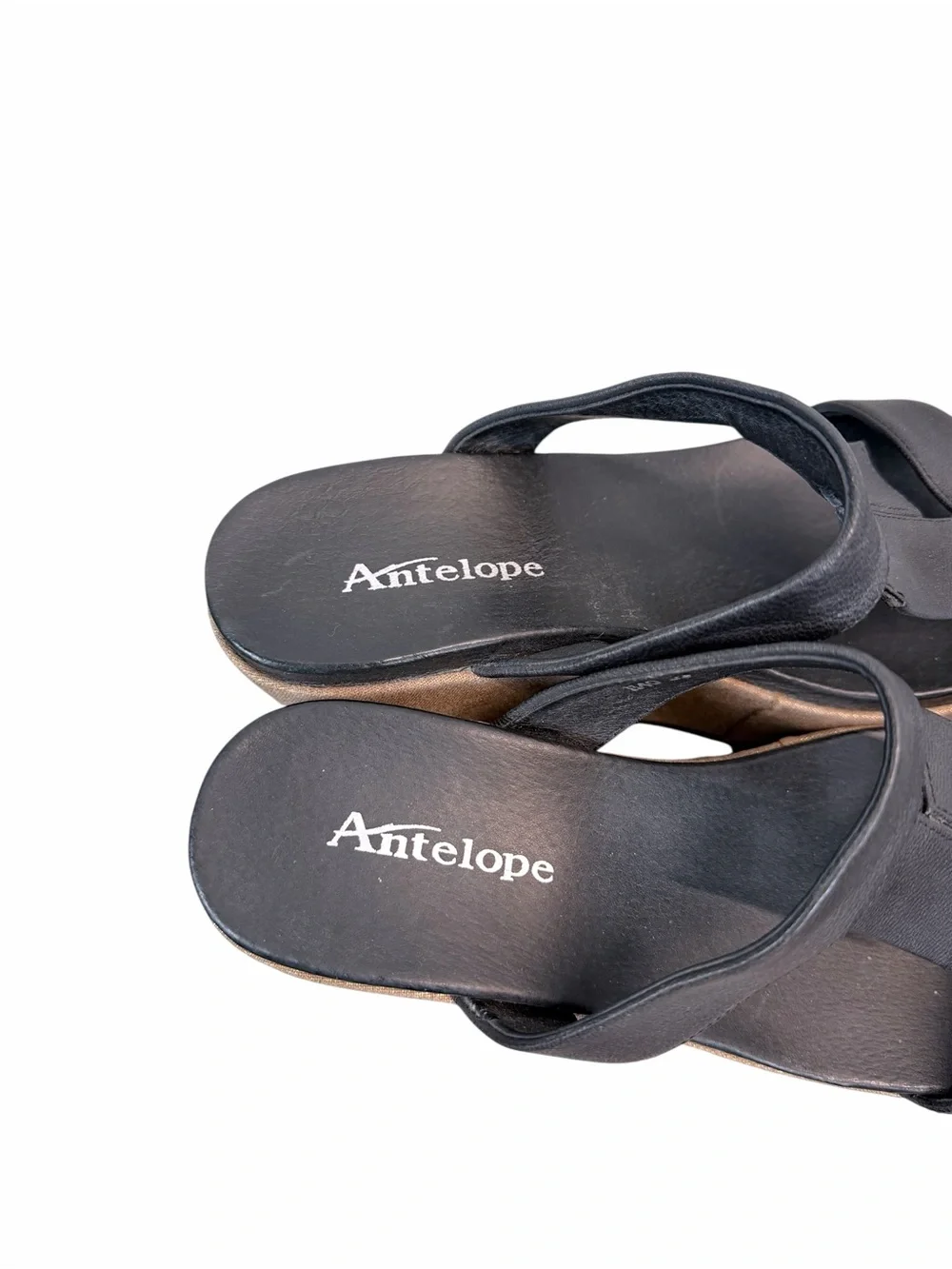 Antelope Black Leather Platform Wedge Sandals Boho Chic Comfort Slides Size 8.5